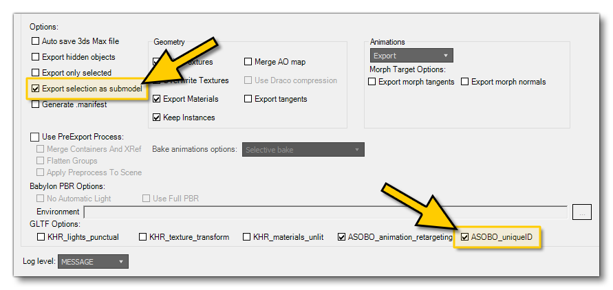 The Babylon Exporter Submodel Export Settings